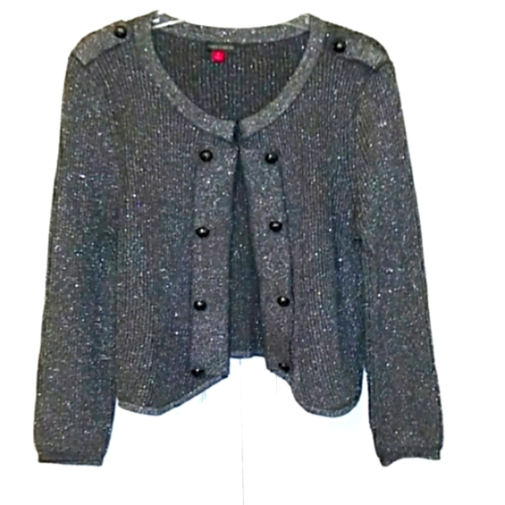 Vince Camuto Charcoal Gray Sweater Evening Night Out Silver Metallic Size M NWOT